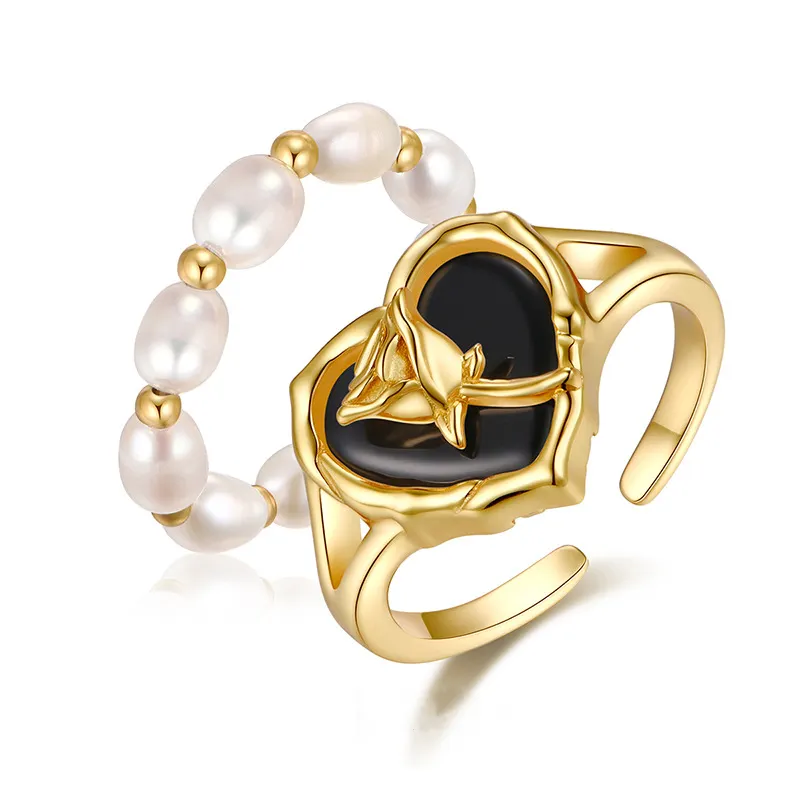 925 Sterling Silver 18K 14K Gold Engagement Heart Pearl Round Oval Ring Sets For Girls Women