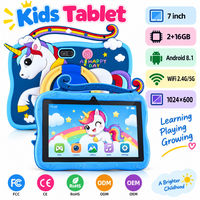 Tablet Anak 7 Inch Android 8.1 2GB 16GB WiFi 1024x600 Biru Tablet PC Anak dengan Casing Unicorn dan Ring Stand Mainan Edukasi