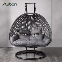 Fauteuil suspendu en forme d'œuf avec support en C, panier en rotin PE tressé et coussin moelleux pour jardin, patio, balcon et usage intérieur