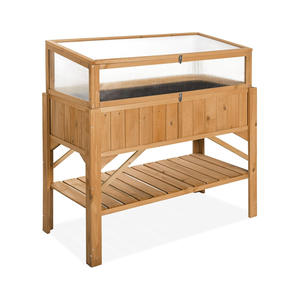 Lit de jardin surélevé avec fixation à cadre froid en bois avec étagère pour ustensiles de jardin pour <span class=keywords><strong>balcon</strong></span> et patio - Product Image 1