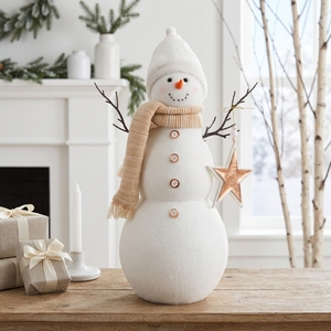 Modern White Knit Hat Snowman Plushie with Rose Gold Star for Trendy Boutique Holiday Decor Source - Product Image 3