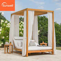 Vente Flash : Lit de Jour de Luxe Moderne en Bois de Teck pour Extérieur, Chaise Longue de Plage, Cabane de Piscine, Lit de Jour Étanche pour Jardin