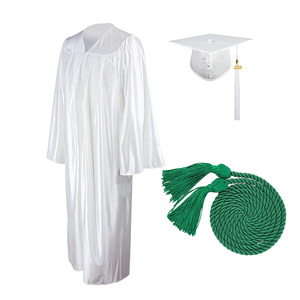 High School Shiny Cheap AdultWhite Vestido y gorra de Graduación