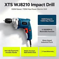 Perceuse à percussion 550W, max. 220-240V, perceuse électrique réversible 0-3000 tr/min, machines de perçage pour bois, métal, béton, construction