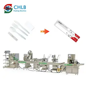 High Speed Packing Line Machine Disposable Tableware Packaging Line Plastic Spoon Packing Machine