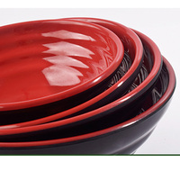 Bol à soupe et nouilles en mélamine Miso, design japonais, rouge, noir, 37Oz