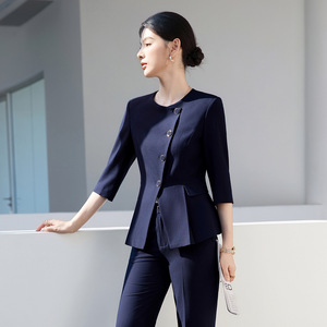 Women's Two-Piece Suit Set Three Quarter Sleeve Blazer Pants Formal Work Wear Anti-Wrinkle Worsted Fabric Commute Style - Product Image 4