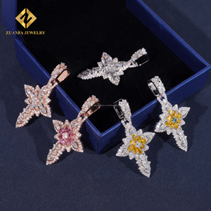 Thiết Kế Độc Đáo Phong Cách Rapper Đồ Trang Sức Hip Hop Phong Cách Fancy Lê + Marquise Vvs1 Đầy Màu Sắc Moissanite Kim Cương Chữ Thập Mặt Dây Chuyền Người Đàn Ông - Product Image 3