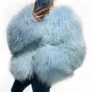 Wholesale Factory Price Women Luxury Fashion New Style Curly Long Hair Real Tibetan Lamb Fur Coat