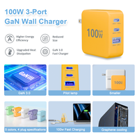 Adaptateur secteur 100W PD USB-C GaN pour ordinateur portable MacBook iPhone, chargeur mural rapide Type C 3 ports EU US avec câble de charge