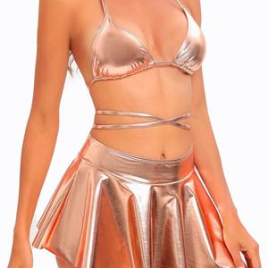 Conjunto de Bikini de Lujo Personalizado de 3 Piezas para Mujer, Traje de Baño Metálico con Falda Triangular para Fitness - Product Image 4