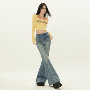 Ultimo autunno e inverno donna di alta qualità Vintage a <span class=keywords><strong>vita</strong></span> <span class=keywords><strong>bassa</strong></span> <span class=keywords><strong>Skinny</strong></span> <span class=keywords><strong>Jeans</strong></span> svasati - Product Image 2