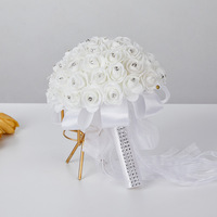 Bouquet de Roses Artificielles pour Mariée et Demoiselle d'Honneur, Bouquet de Mariage Fait Main en Soie, Fleurs à Tenir par la Mariée