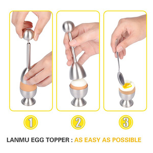 Premium 304 Edelstahl Spülmaschinenfestes Eieröffner-Set 2 Eierbecher 2 Löffel Federmechanismus für Weiche/Harte Eier - Product Image 4