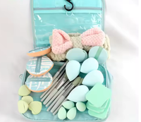 Ensemble d'outils de beauté 33 pièces avec trousse de maquillage de voyage, ensemble complet de pinceaux et houppettes pour le maquillage avant et après application