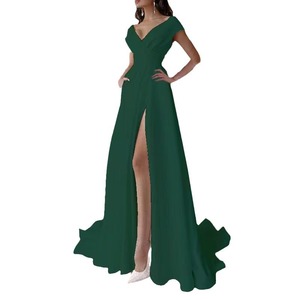 Vestido de Noche Largo Elegante Sin Tirantes con Volantes, Cintura Natural, Color Sólido y Diseño Irregular con Abertura - Product Image 4