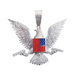 Colgante de águila con bandera americana y armas, chapado en plata 925, con cristales de imitación, amuleto temático, joyería unisex estilo hip-hop, regalo - Product Image 1