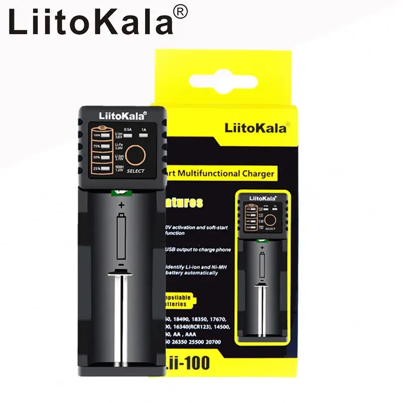Le chargeur de batterie Lii-100 LiitoKala prend en charge le Li-ion 3.7V LiFePO4 3.2V IMR 3.8V NiMH 1.2V pour 21700 26650 18650 AA AAA etc.