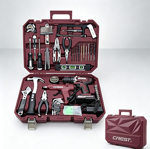 Kit de Herramientas Multifuncional para el Hogar, Taladro Inalámbrico de 21V con Pistola de Pegamento Caliente, Nivel de Burbuja, Caja de Herramientas Portátil para Reparaciones - Product Image 1