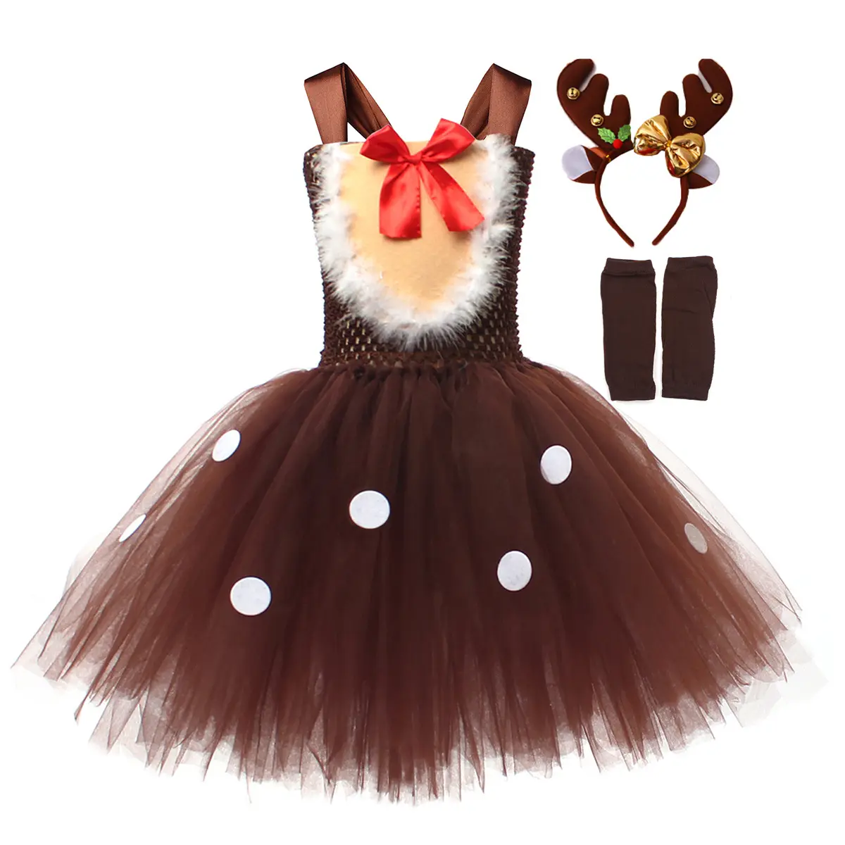 Costumes personnalisés de robe de fille de wapiti de noël jupe tutu en maille de fête de vacances pour enfants Costume d'animal de renne pour filles enfants