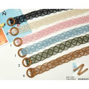 Ceinture en cuir ciré à boucle ronde multicolore, 240 pièces, ceintures en tissu pour femmes, accessoire de mode - Product Image 1