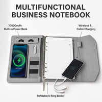 Individuelles Logo 10000mAh Powerbank Smart Notizbuch A5 Loseblatt-Ringbuch mit Kabelloser Ladestation LED-Uhr USB-Stick als Geschenk