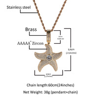 Nouveauté 2026 : Chaîne en laiton de haute qualité avec zircone cubique, style hip-hop, rock, punk, pour hommes, rappeurs, bijoux tendance, pendentif étoile de mer glacé