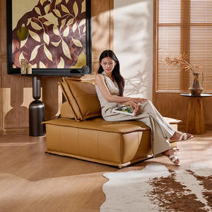 Canapé modulaire en forme de L Piedmont Tofu Block, en cuir véritable, rembourrage en mousse écologique, design artistique, pour salon - Product Image 3