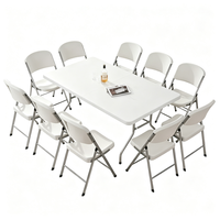 Tables de banquet pliantes en plastique rondes et rectangulaires à bas prix avec housse de table pour la vente, tables et chaises de mariage