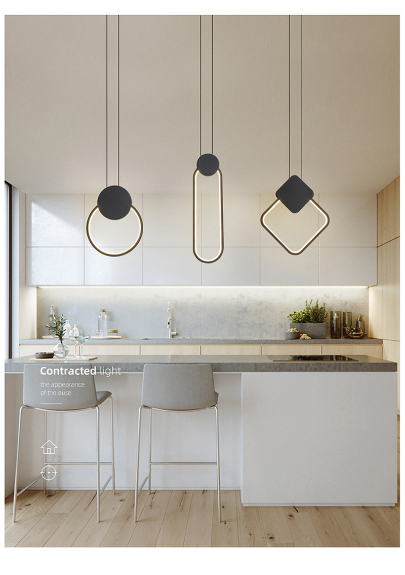 LED Pendant Light Nordic Modern Metal Simple Geometry Decoration For Living Room Bedroom Home Hanging Lamp Lighting