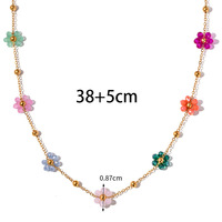 Collier et bracelet en acier titane plaqué or, motif marguerite et tournesol, avec perles de cristal, fait main, délicat, style ras-de-cou, bijoux