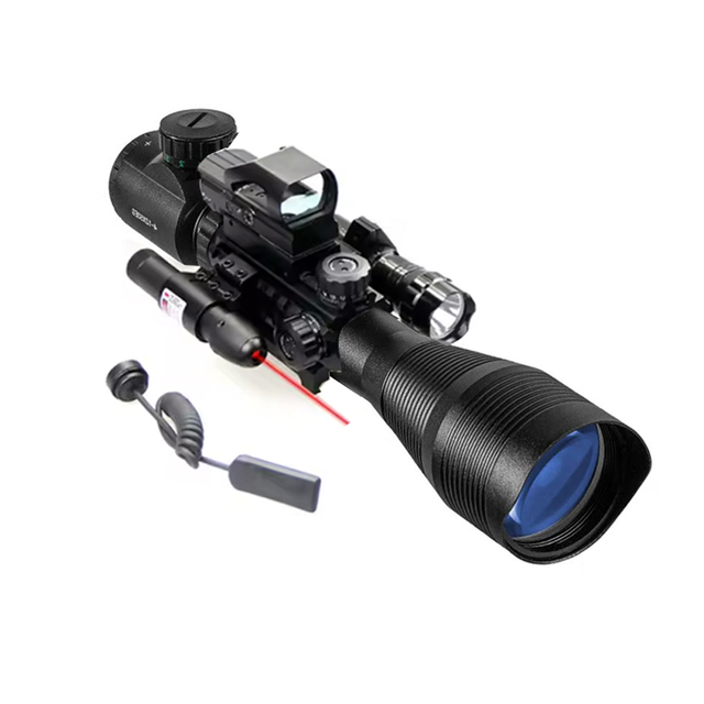 Factory Sales 4-in-1 Combo Scope 4-12X50EG Tactical Sight with Red Laser +flashlight +Red Green Dot Sight Scope