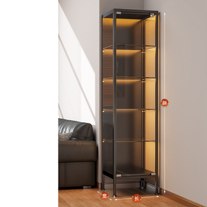 <span class=keywords><strong>Vitrine</strong></span> étroite sur pied avec éclairage LED, cadre métallique, verrouillable et anti-poussière - Product Image 5