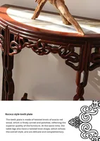 Einzigartiger Stil Redwood Rosenholz Halbmond/Halbrund Konsolentisch Marmorplatte Chinesischer Ming-Qing Klassischer Massivholz Wohnzimmertisch