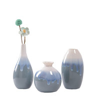 Vase de table en céramique bleue émaillée effet four, style moderne, pour décoration intérieure, porte-fleurs blanc, ensemble de 3 pièces, transfrontalier
