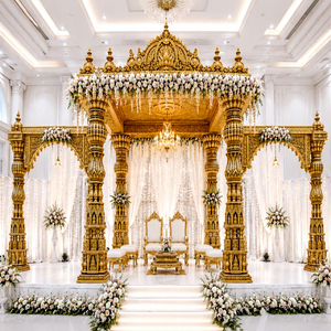 Premium Gold Carved Temple Style Wedding Mandap for USA Grand Tamilian Style Fiber Kalyana Mandapam For Destination weddings <b>UK</b> - Product Image 1
