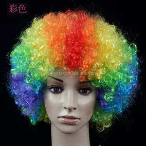 Halloween Costume Football Fan Hair Wig Clown Hair Wigs Masquerade Afro Adult, Soccer Fan Clown Souvenir Wig