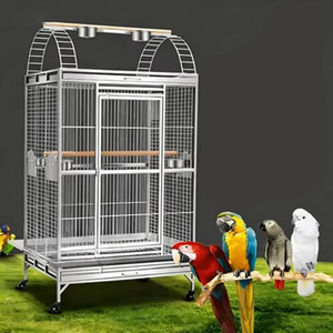Cage à oiseaux de luxe en acier inoxydable, grande, écologique, pour toutes les saisons, avec <span class=keywords><strong>perchoir</strong></span> en bois et récipient à nourriture en acier inoxydable - Product Image 1