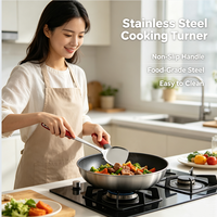 Ensemble d'ustensiles de cuisine écologiques 6 pièces en acier inoxydable 201 poli miroir, avec poignées rouges à prise souple : spatule, louche, spatule à retourner, écumoire