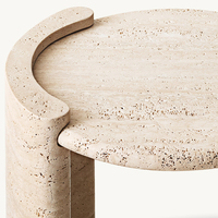 Table d'appoint en marbre blanc Dream Home, plateau rond, pieds courbes en forme de C, veine grise, pierre naturelle, meuble de chevet pour chambre à coucher