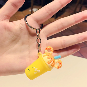 سلسلة مفاتيح سيليكون معدنية جديدة بتصميم دونات وشاي بالحليب صغيرة الحجم وعصرية كهدية صغيرة - Product Image 6
