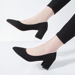 Otoño nueva moda europea y americana Suede Point Head Shallow Thick Heel Set <span class=keywords><strong>pie</strong></span> profesional zapatos individuales - Product Image 2