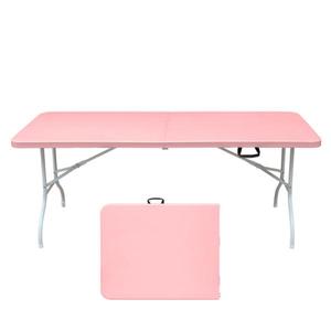 Mesa plegable de plástico Rosa portátil de 8 pies, rodamiento de alta carga para fiestas de picnic y camping - Product Image 1