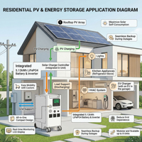 Système de batterie solaire tout-en-un hors réseau 51,2 V 100 Ah 5,12 kWh avec onduleur 5 kW 8 kW 10 kW, batterie LiFePO4, CAN BMS, 6000 cycles