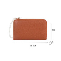 Dompet Pendek Wanita Baru dengan Rantai Mutiara Slot Multi-Kartu Pola Lychee Dompet Koin Kulit PU Dompet Fashion Sederhana Minimalis