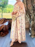 Kimono Abaya Modeste et Magnifique en Satin du Moyen-Orient, Ensemble 2 Pièces avec Cardigan Long à Imprimé Floral Français et Robe de Soirée, Tissu Intérieur Inclus