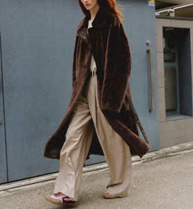 Hot <strong>Sales</strong> Winter Women Long <strong>Coat</strong> Soft Merino <strong>Sheepskin</strong> Luxury Real Wool Fur <strong>Coat</strong> With Belt - Product Image 5