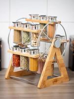 Porte-épices organisateur porte-bouteilles à épices assaisonnement Ogranizer rotatif bambou 15 pots accessoires de cuisine supports de stockage et étagères