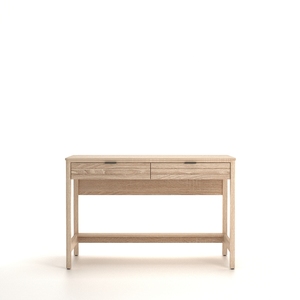 Bureau d'écriture moderne en bois grainé avec 2 tiroirs à lattes pour bureau à domicile - Product Image 1