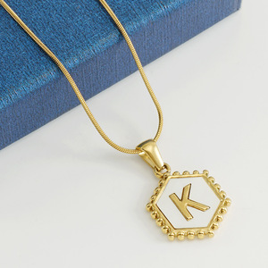 Zogxin Stainless Steel Hexagon Snake Chain Necklace 18K Gold Plated Letter Pendant For Women Fashion Jewelry Gift - Product Image 4